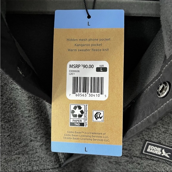 Eddie Bauer Men's Gray Fleece Knit Crewneck Sweater- Pockets- Sz L NWT - Picture 5 of 10